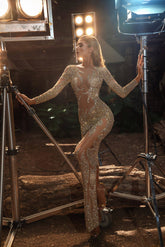 Robe de cocktail à paillettes dorées, robe de soirée portefeuille à taille en queue de poisson